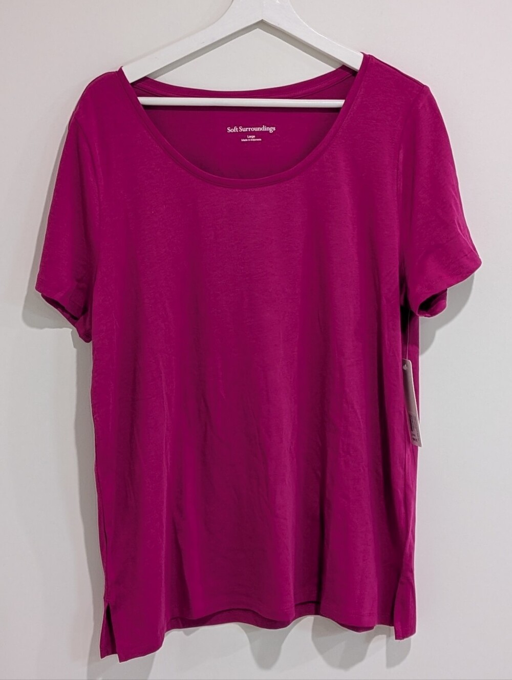 NWT Soft Surroundings Pink Cotton T-shirt (Large) Basic Minimalist Casual Barbie